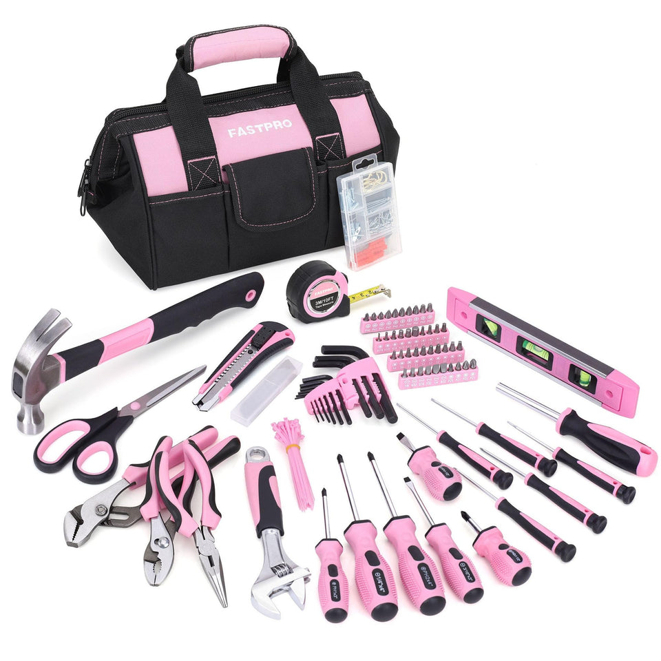 FASTPRO Pink Tool Set in wide-mouth bag for quick access and visibility