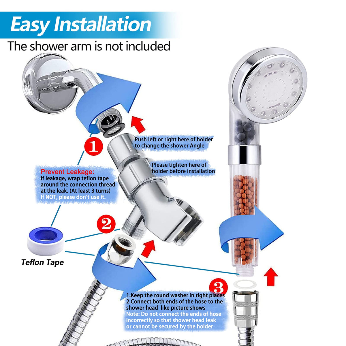 FASTRAS LED shower head filtration stone beads improve water quality.