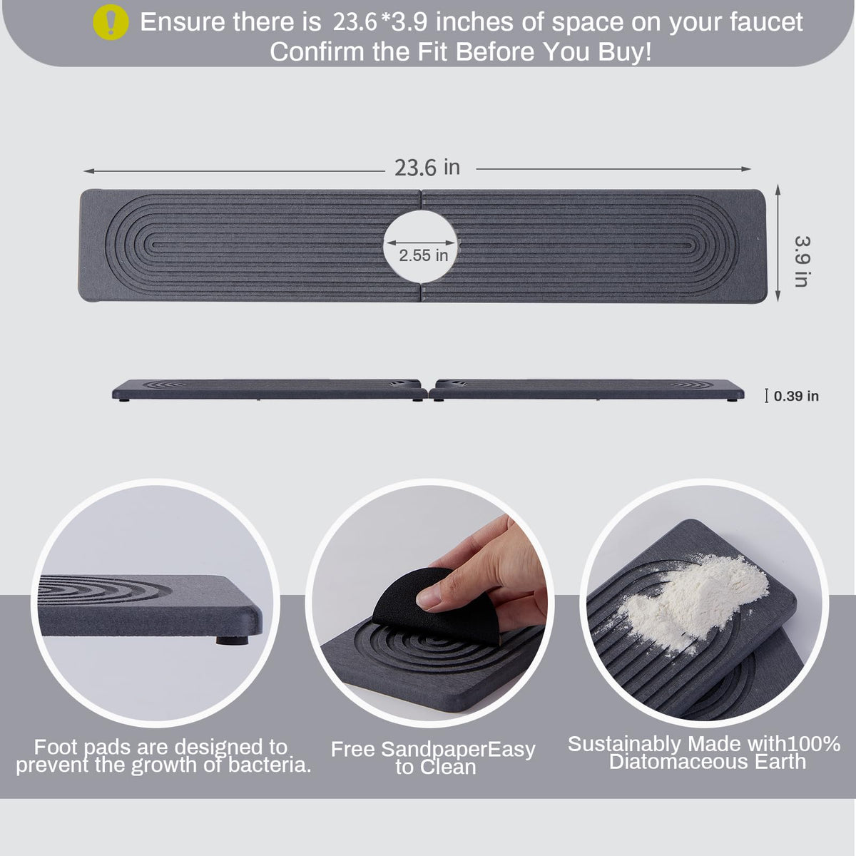 Fatilin diatomite mat absorbs water quickly to keep counters dry.