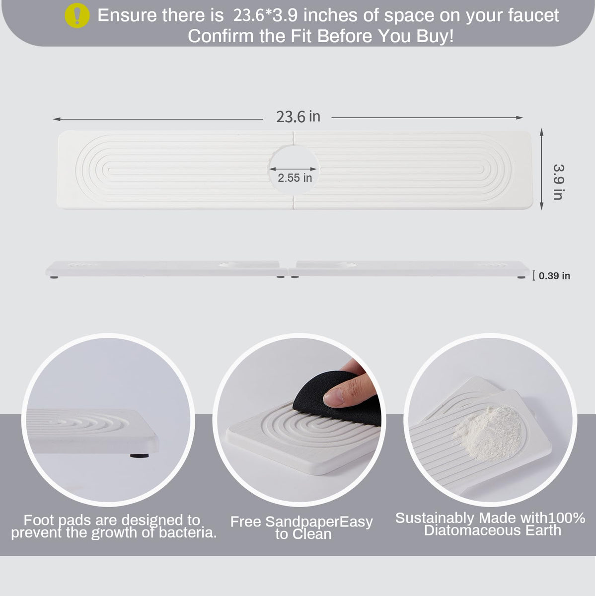 Fatilin Stone Faucet Mat dry-ready surface demonstrates quick drying to prevent staining
