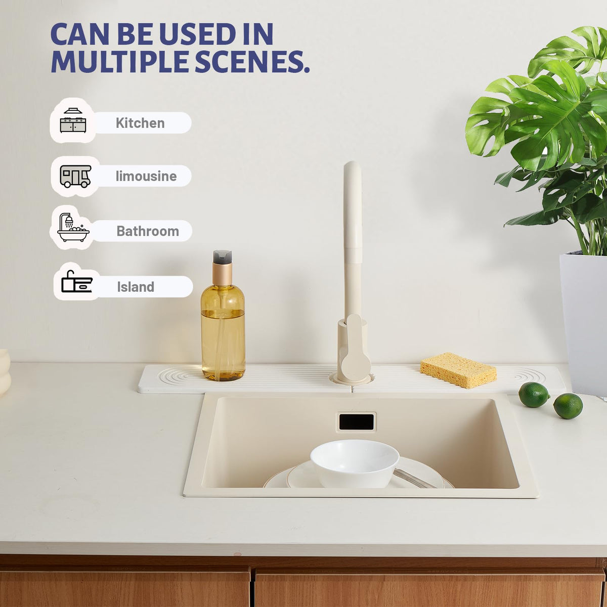 Fatilin Stone Faucet Mat kitchen-use setup demonstrates practical splash protection