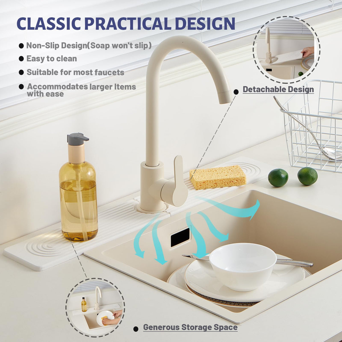 Fatilin Stone Faucet Mat minimalist-design shot shows sleek, versatile counter protection
