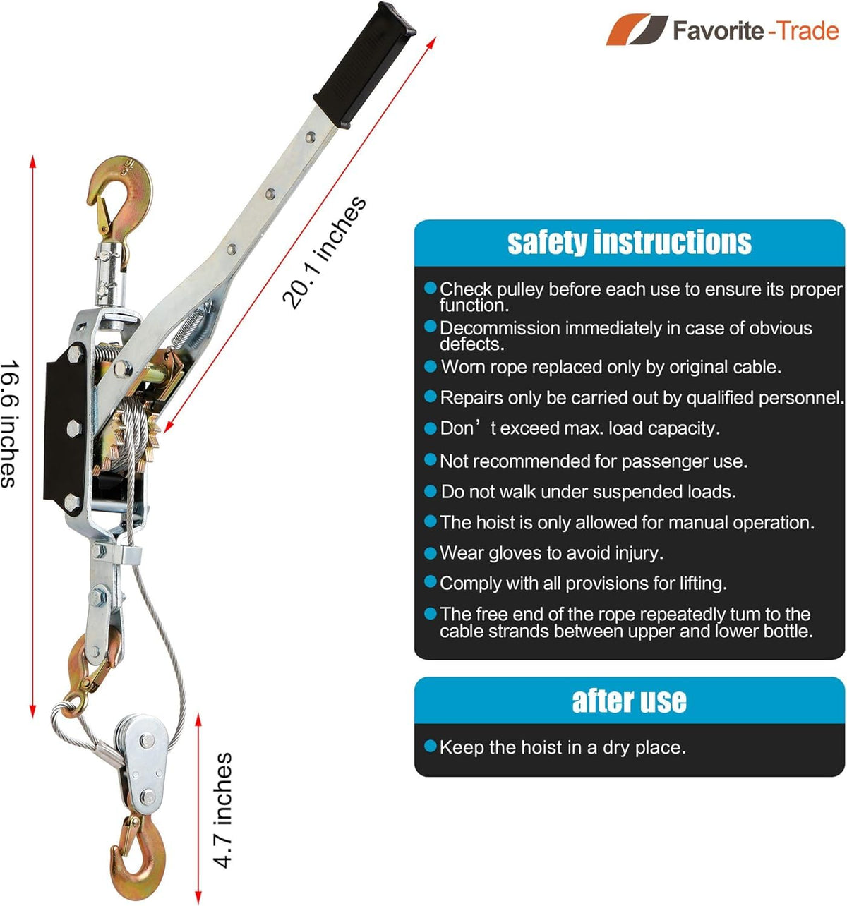 Favorite-Trade Come Along ergonomic handle improves grip during heavy pulls