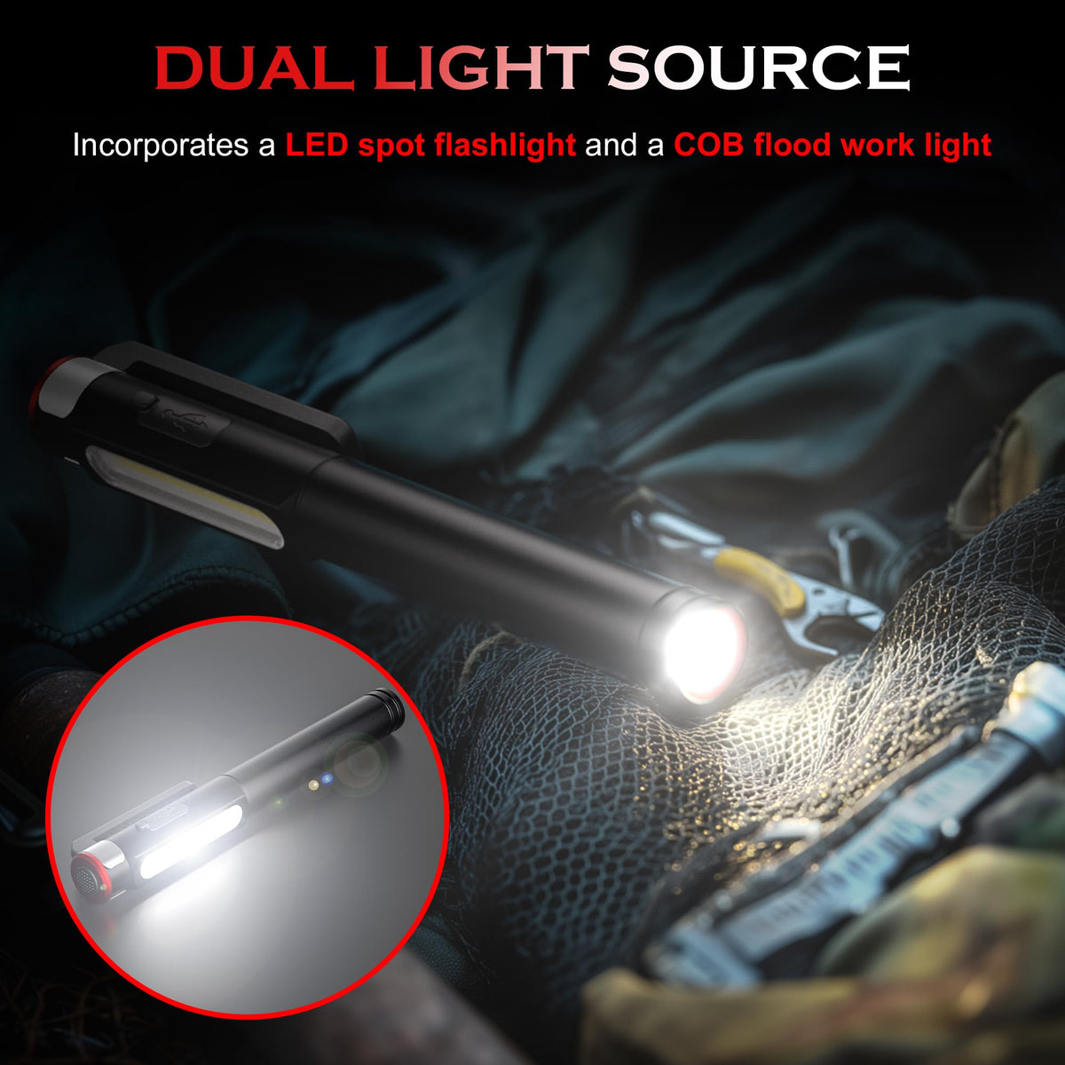 Favourlite pen light flashlight beam focus demonstrating bright spot reach for detail work
