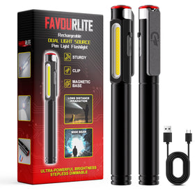 Favourlite pen light flashlight front angled view showing compact pocket design for quick access