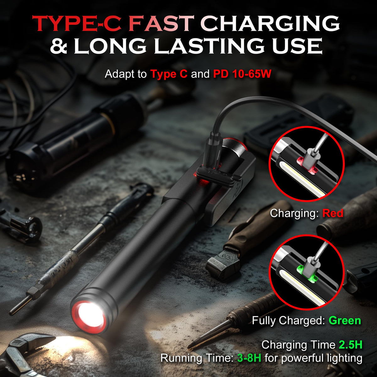 Favourlite pen light shows USB-C charging status for fast recharge on the go