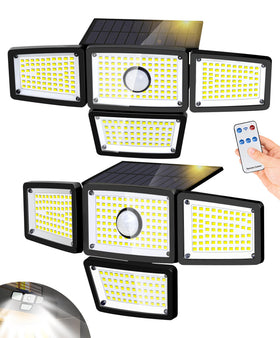FAXBOX 4-heads solar sensor lamp front view highlights versatile outdoor lighting.