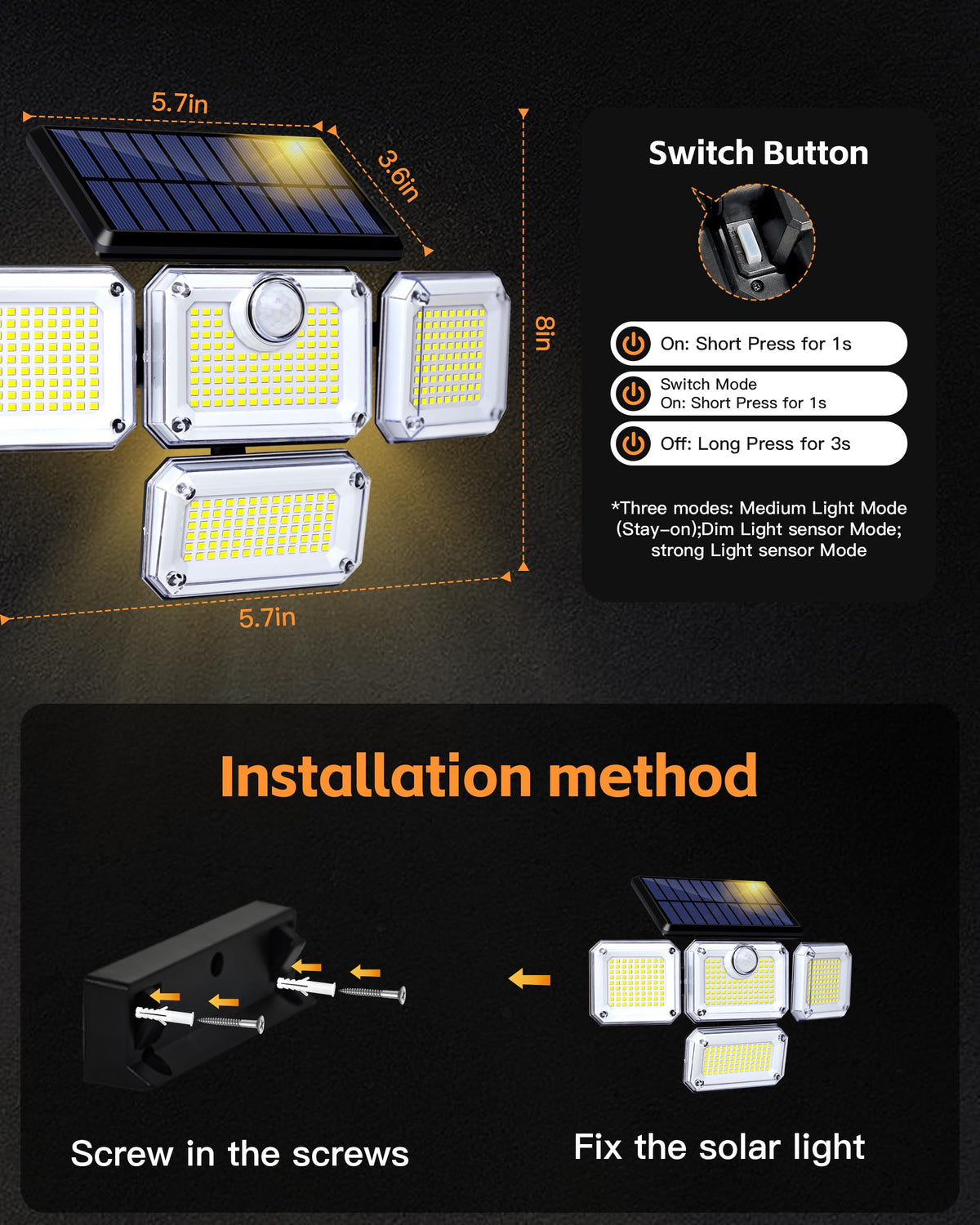 FAXBOX lamp offers three modes for energy saving and security lighting.