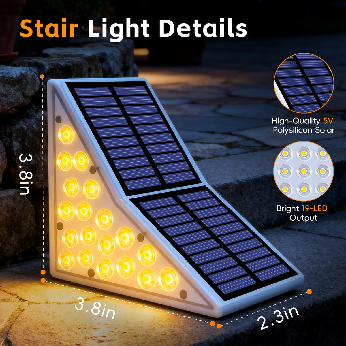 FaxBox solar stair light along deck path enhances visibility and curb appeal.