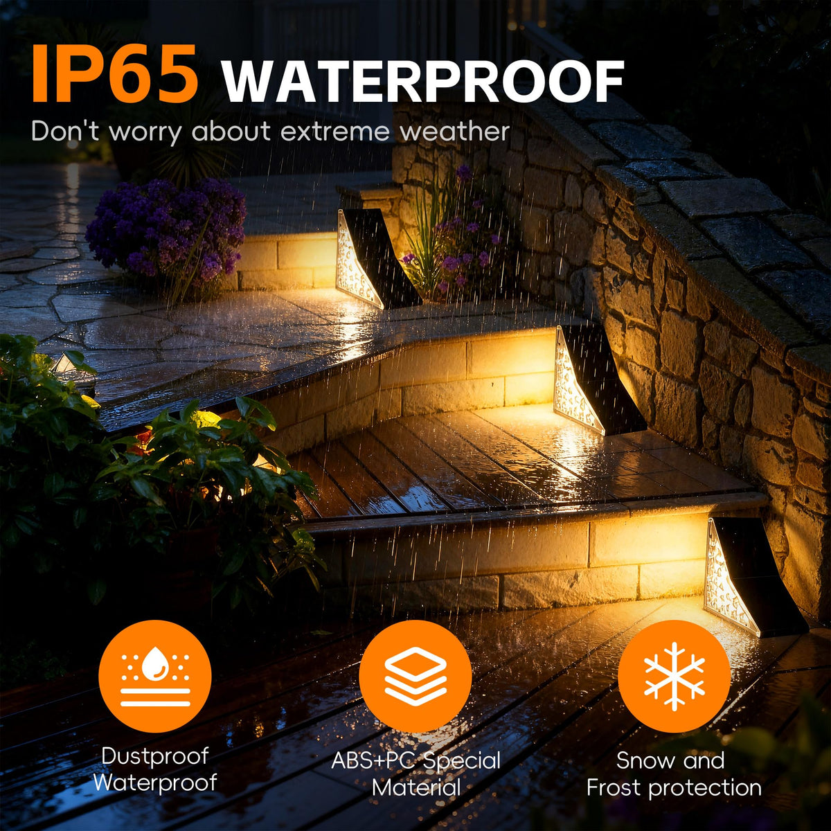 FaxBox solar stair light along garden stairs increases safety and style.
