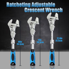Faxhool adjustable wrench with retractable handle reduces fatigue during repairs.