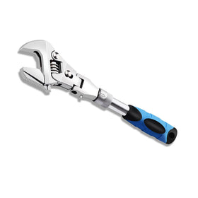 Faxhool flex head wrench with 180° rotatable head for tight spaces.