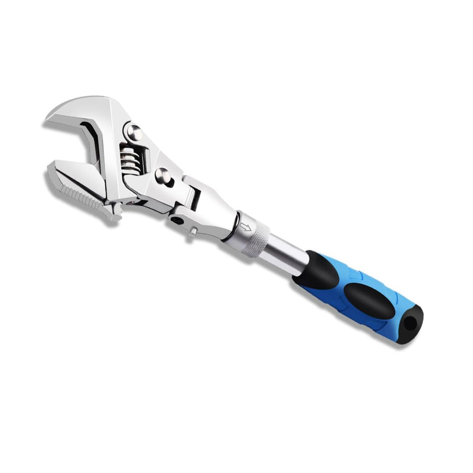 Faxhool flex head wrench with 180° rotatable head for tight spaces.