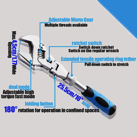 Faxhool ratcheting wrench jaws offer smooth fastener grip and pipe serration.