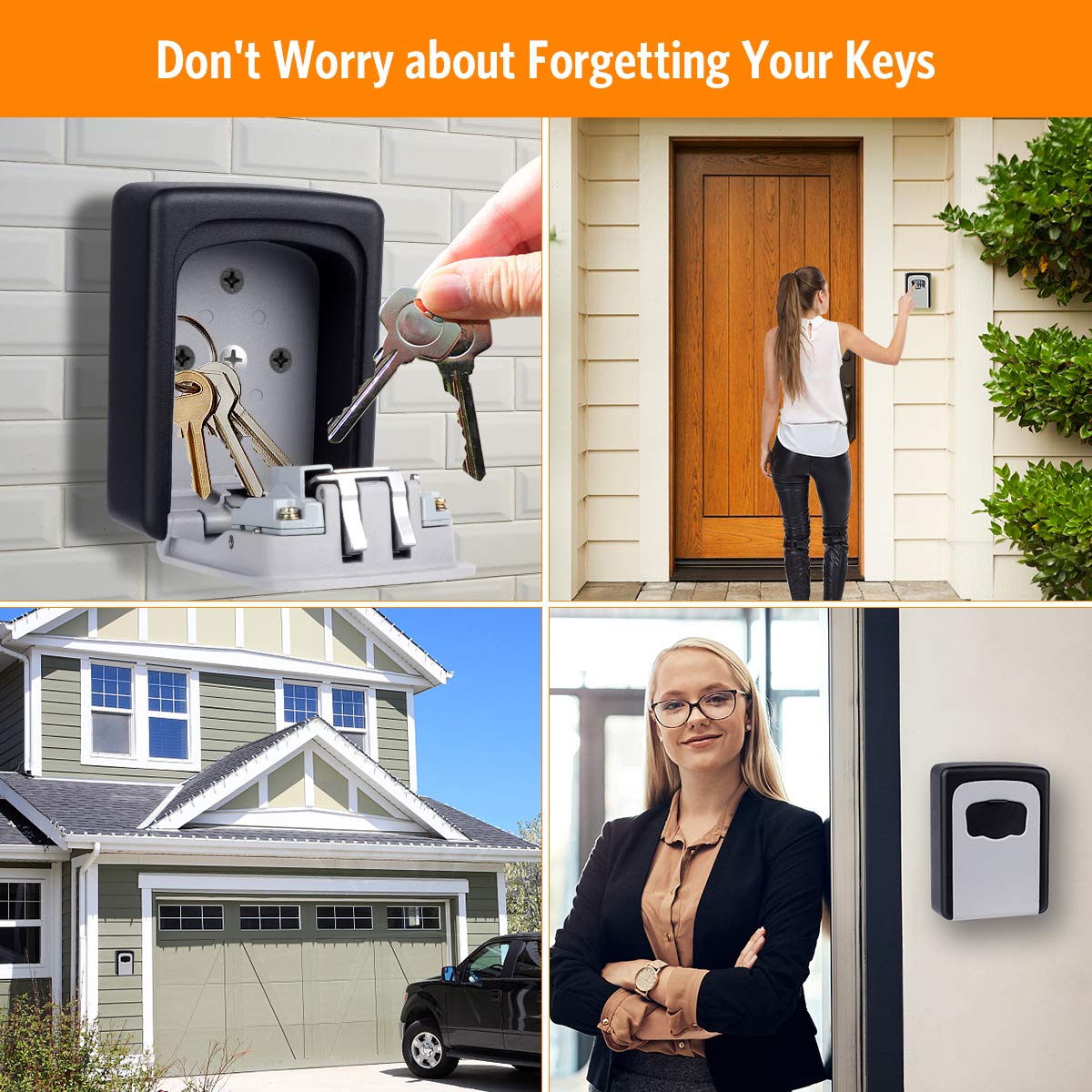 Fayleeko key lock box dial setup shows 4-digit code customization.