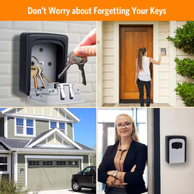 Fayleeko key lock box dial setup shows 4-digit code customization.