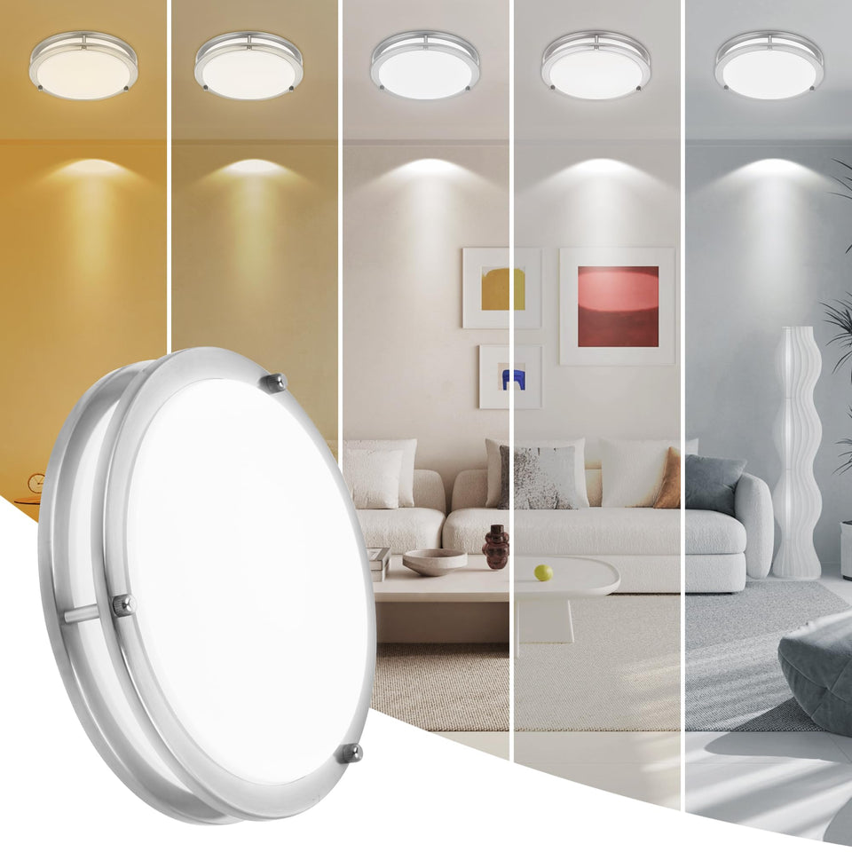 Faymart Lighting round brushed nickel ceiling light close-up showing modern finish.