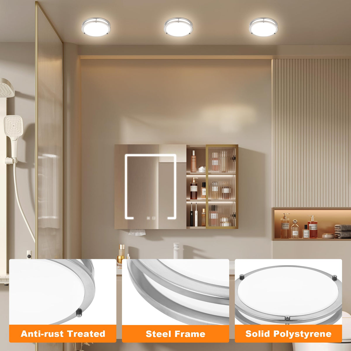 Faymart Lighting round ceiling light brightens hallways and dining areas.