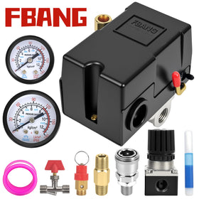 FBANG pressure regulator accessory close-up showing adjustable PSI range.