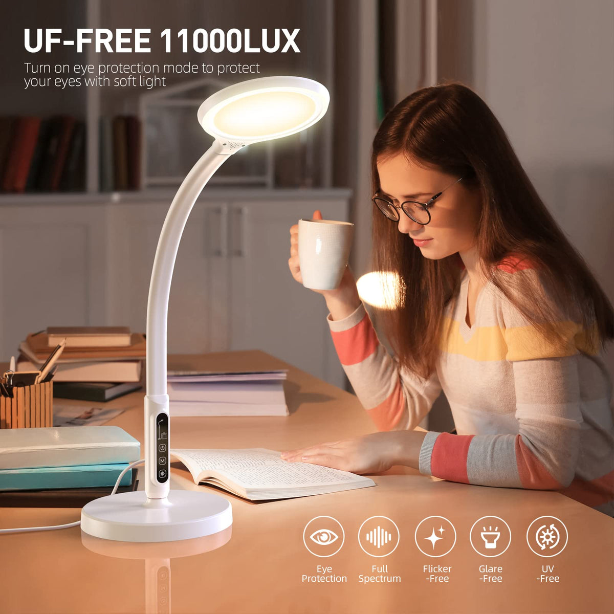 FBBJFF Light Therapy Lamp 360° gooseneck tilt for precise lighting
