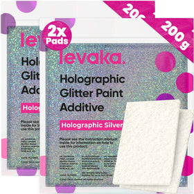 FBGC LEVAKA glitter paint additive bottle showing quick mixing and shimmering finish
