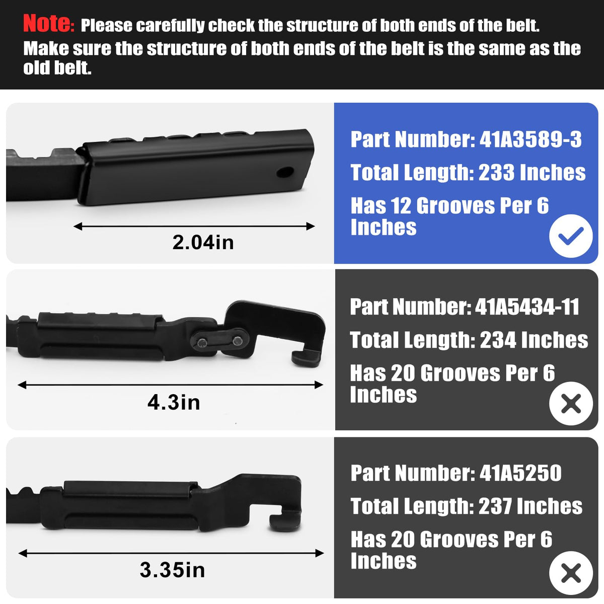 FBULWSEC 233-inch belt assembly displayed for easy replacement