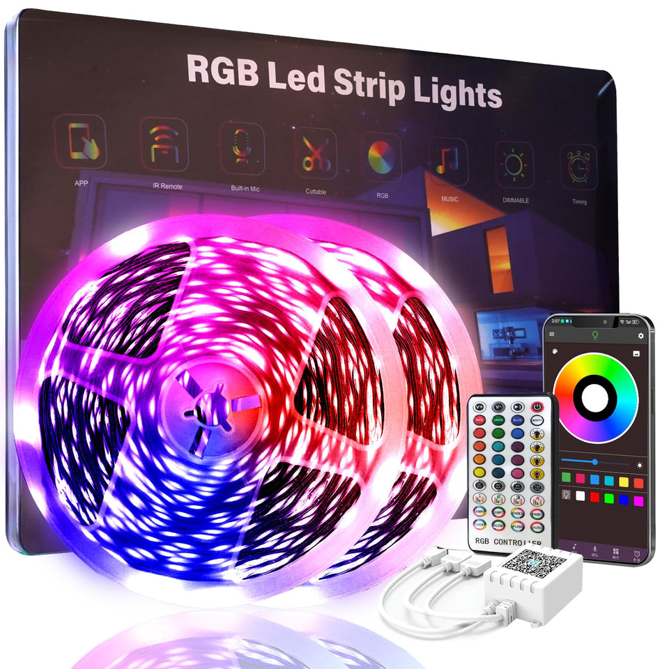 FBY 200 ft LED lights on wall and ceiling create ambient bedroom lighting.