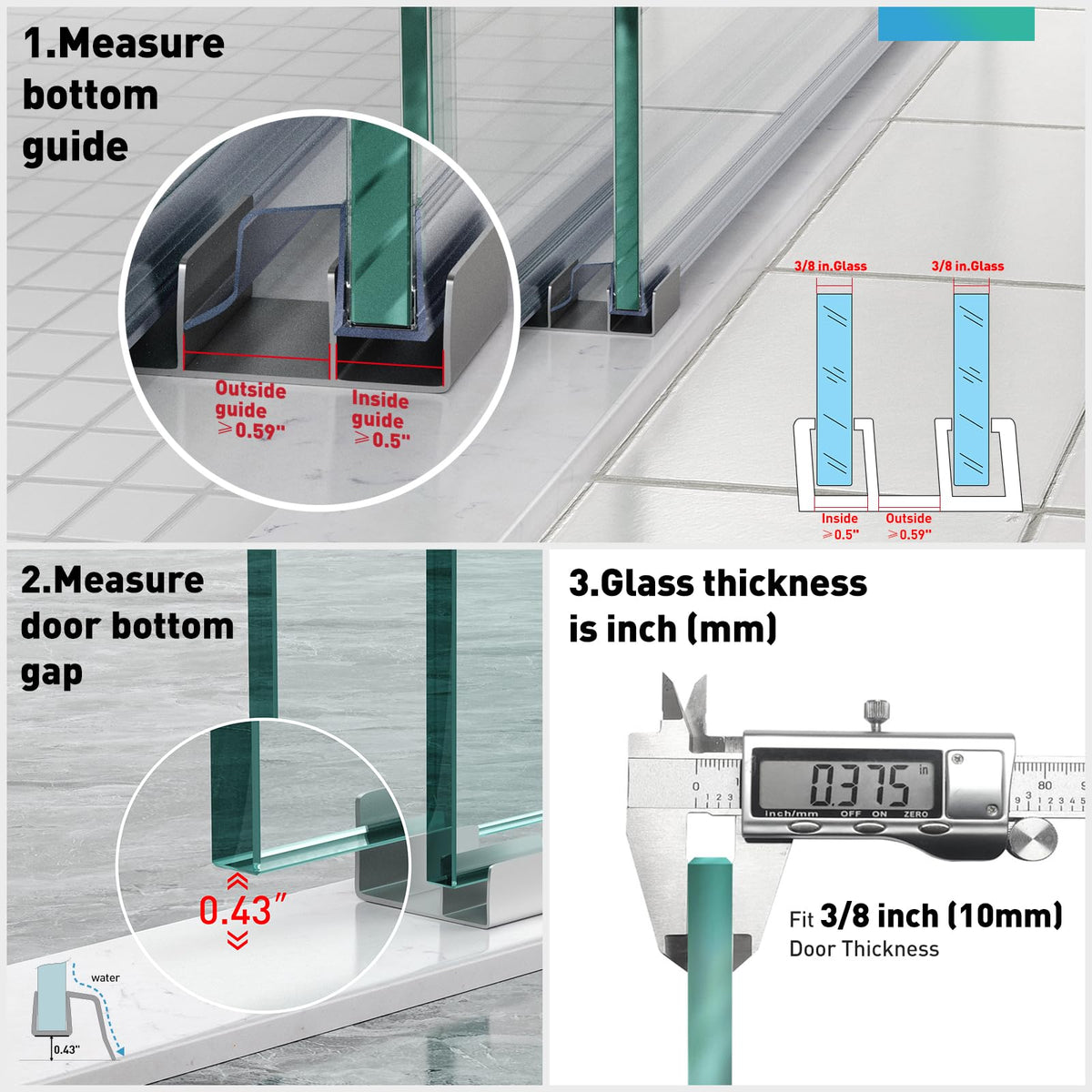 FCSOTSPS frameless shower door seal strip; smooth operation with soft fins