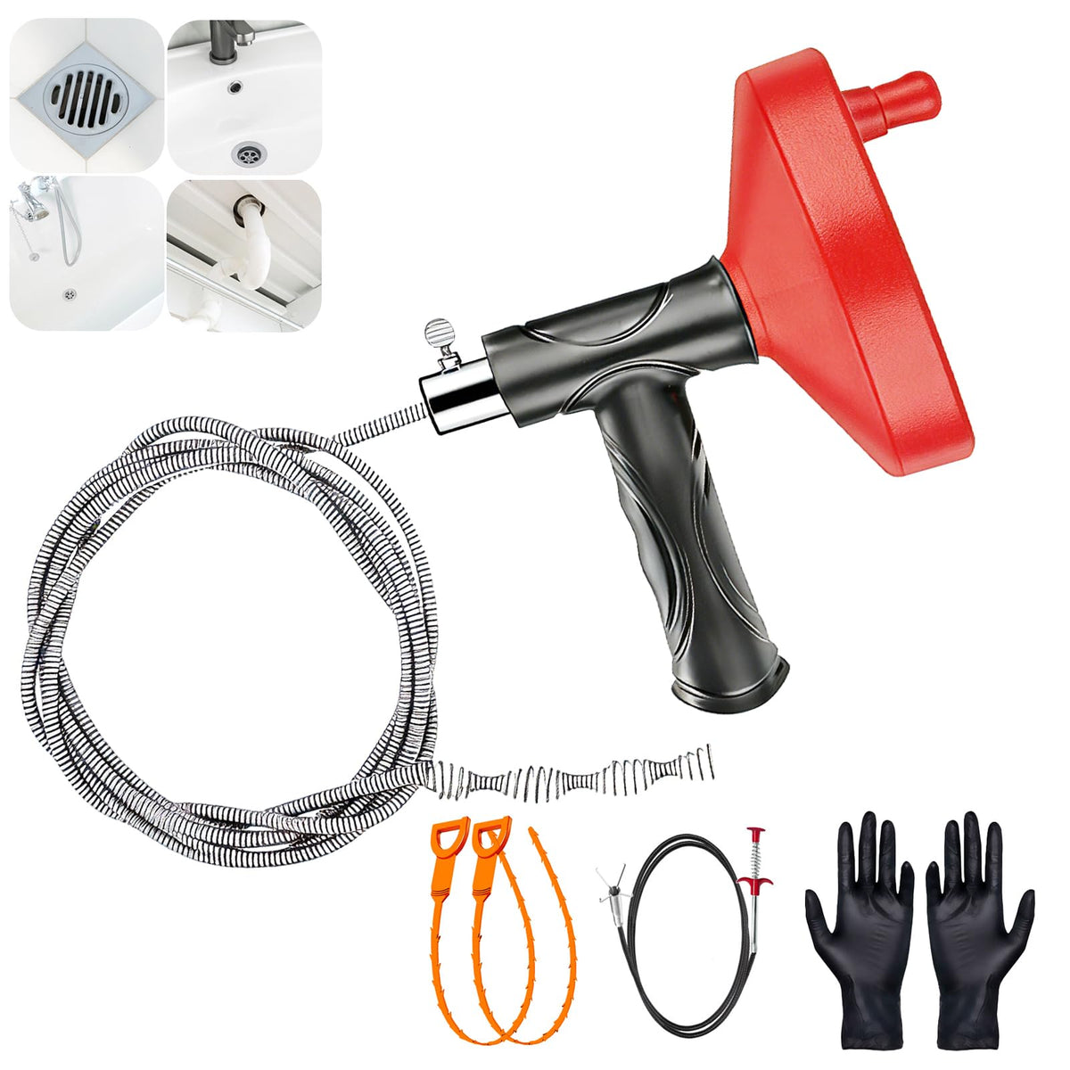 FCZMO Drain Snake Auger with 33ft cable extended to reach a deep kitchen drain