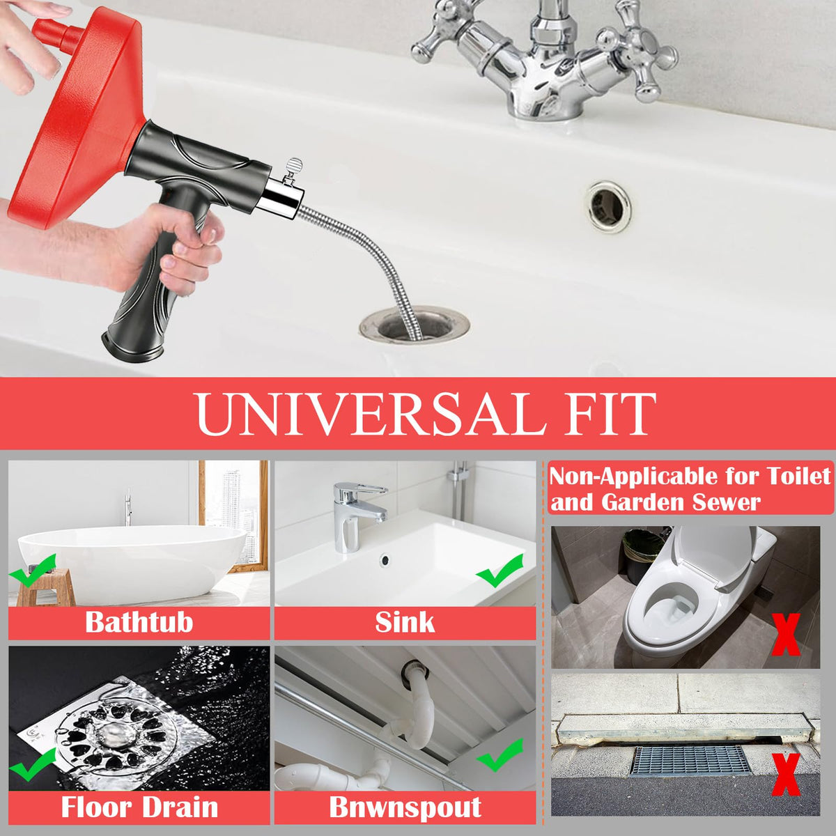 FCZMO Drain Snake Auger flexible 90-degree bend navigating a tight sink elbow
