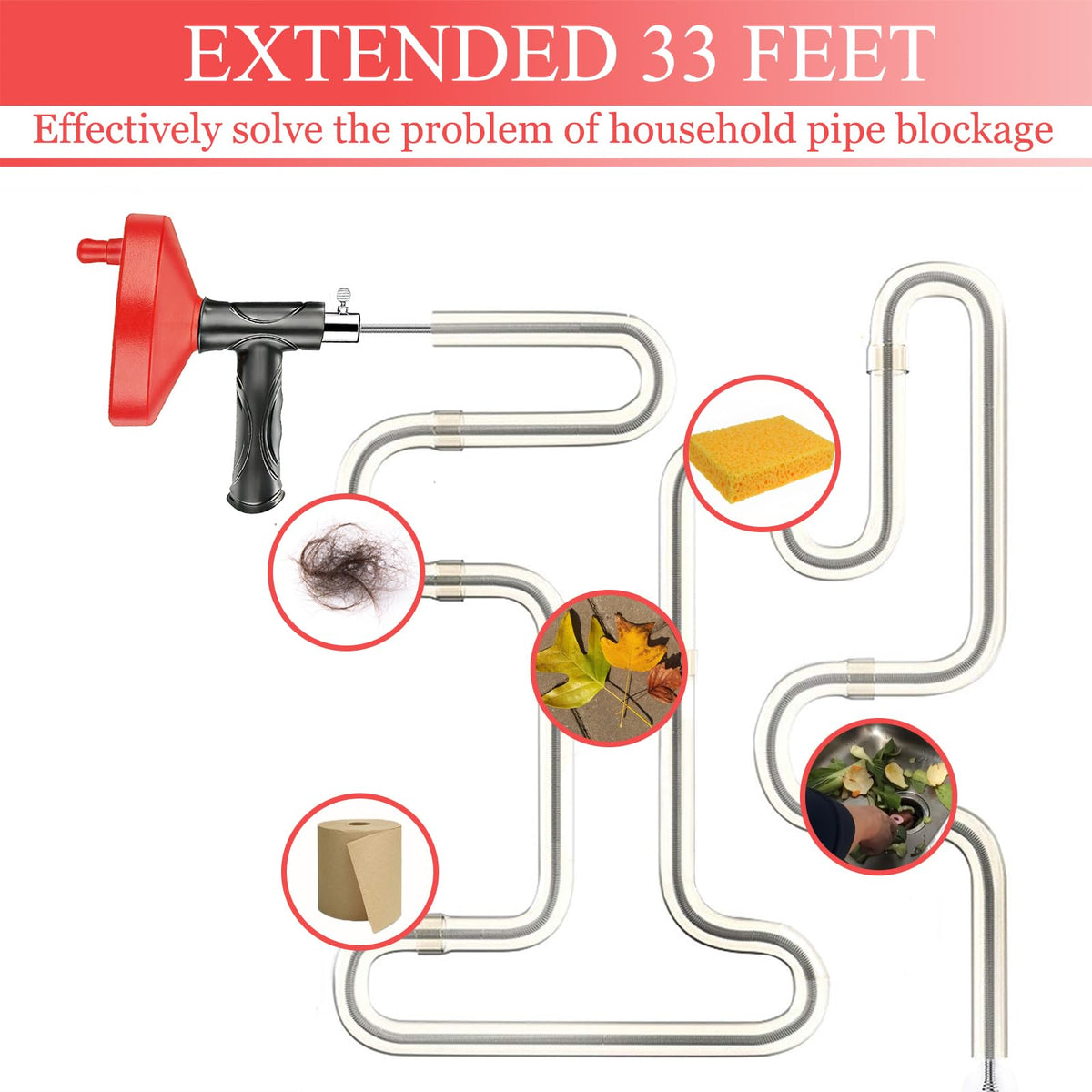 FCZMO Drain Snake Auger in use for kitchen and bathroom drains