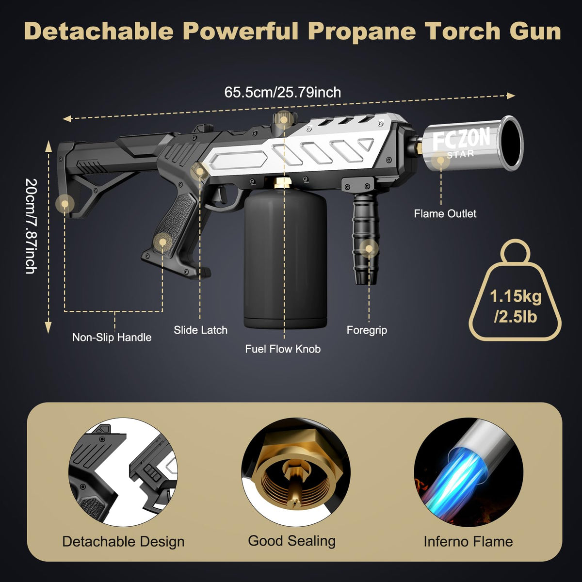 FCZON Star Flame Thrower Gun detachable design enables easy storage.