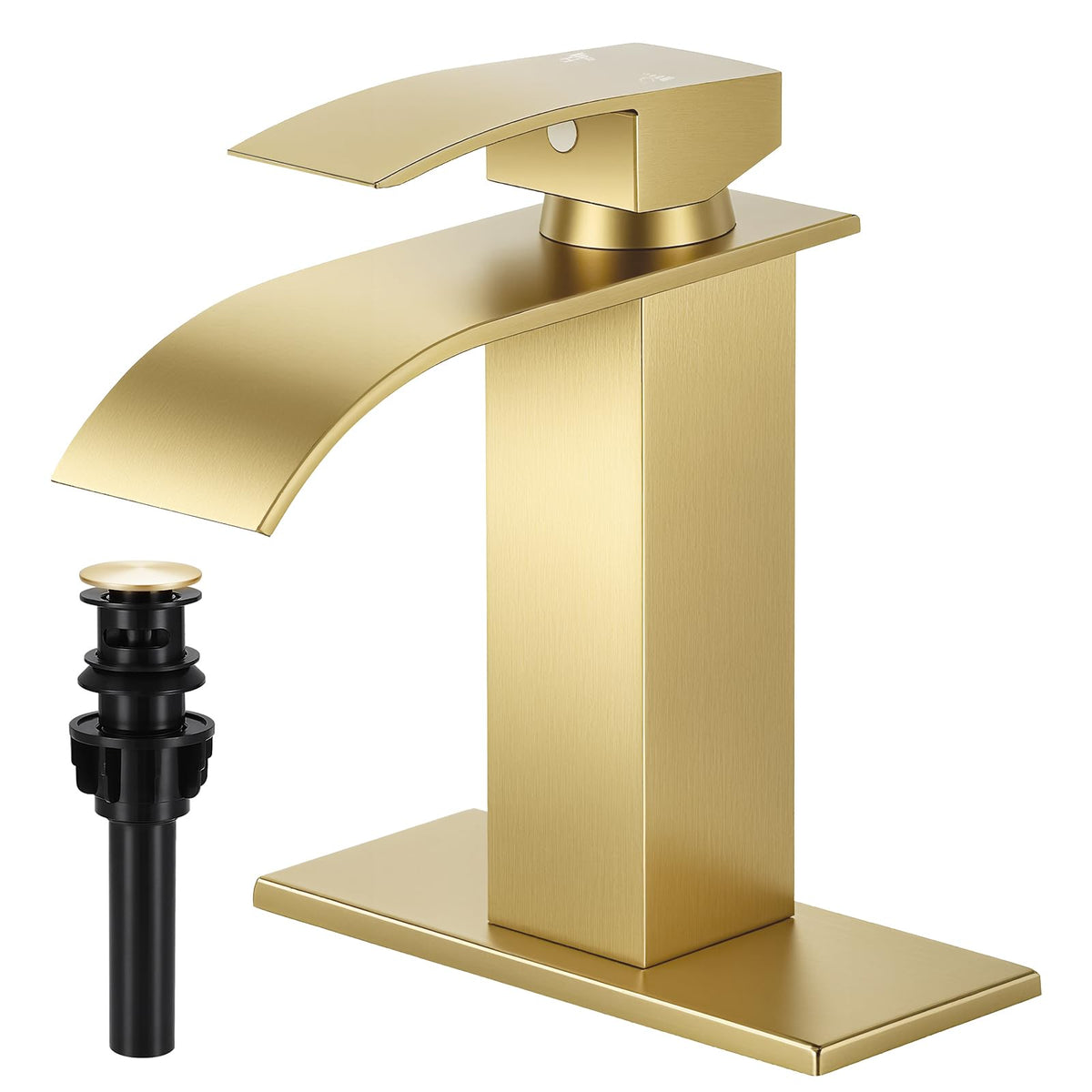 FDKW brushed gold faucet with waterfall spout for a tranquil flow.