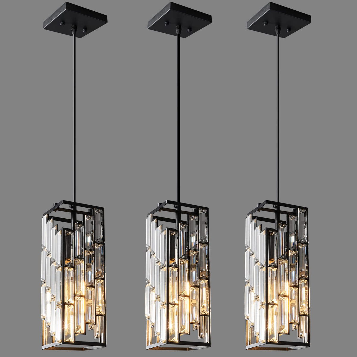 FDPBY black pendant light 3-pack with adjustable height for kitchen island decor.
