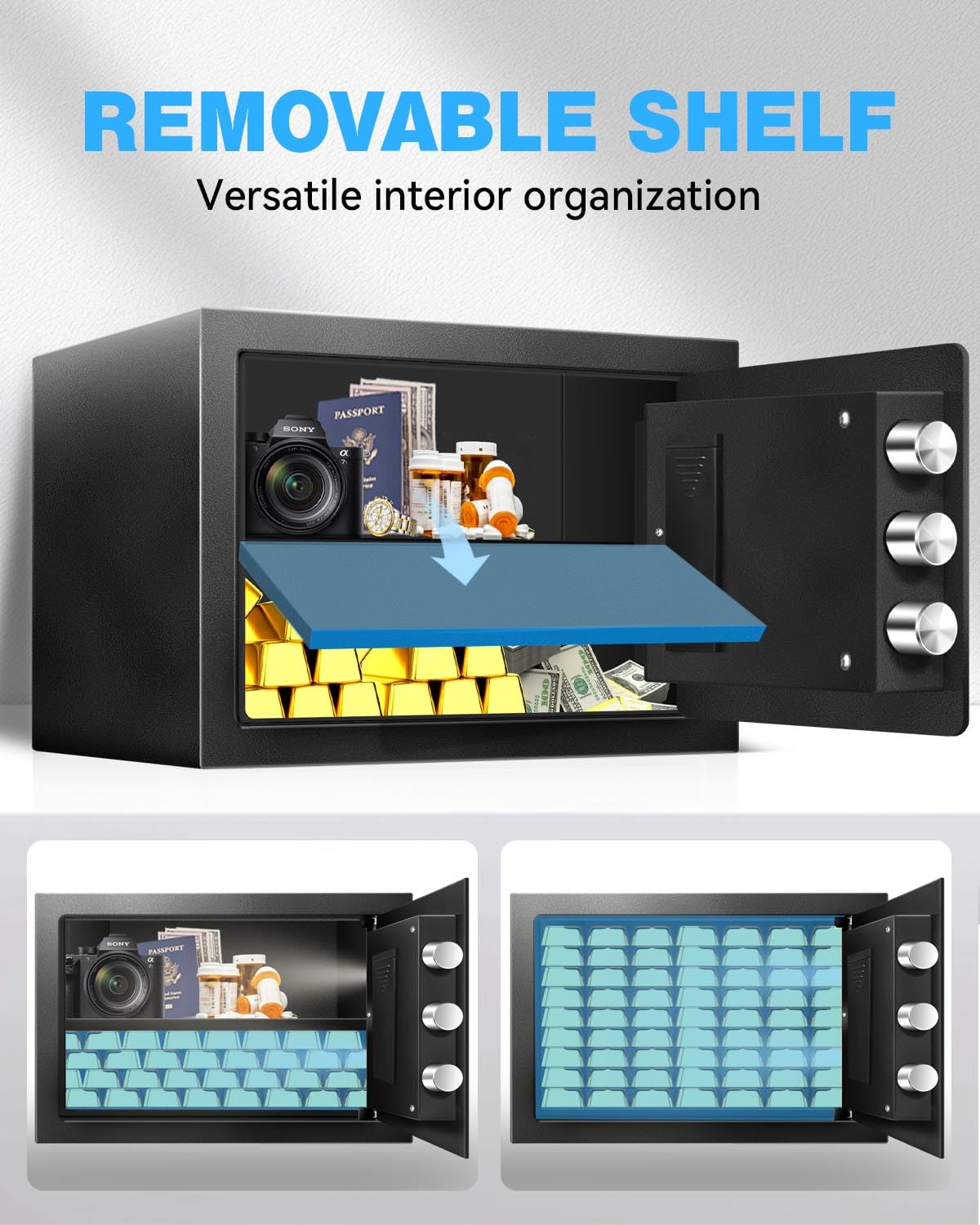 Fdsutvit Safe Box interior with sensor light for easy access in low light