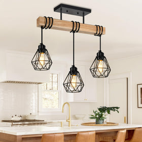 Feanron 3-Lights farmhouse pendant over table with warm ambient lighting.