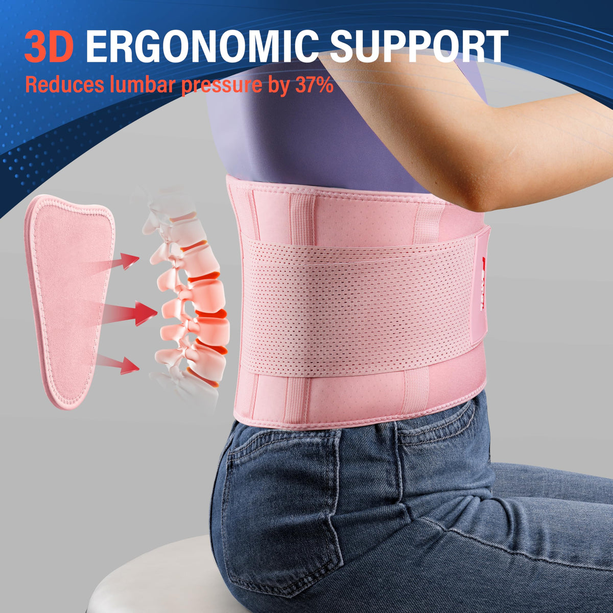 FEATOL back brace showing four strong support strips for added lower back stability