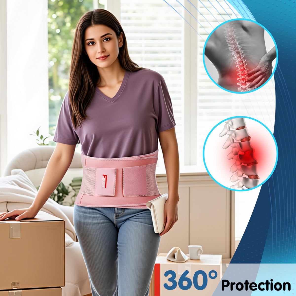 FEATOL back brace outer Velcro closure enables secure, easy adjustments
