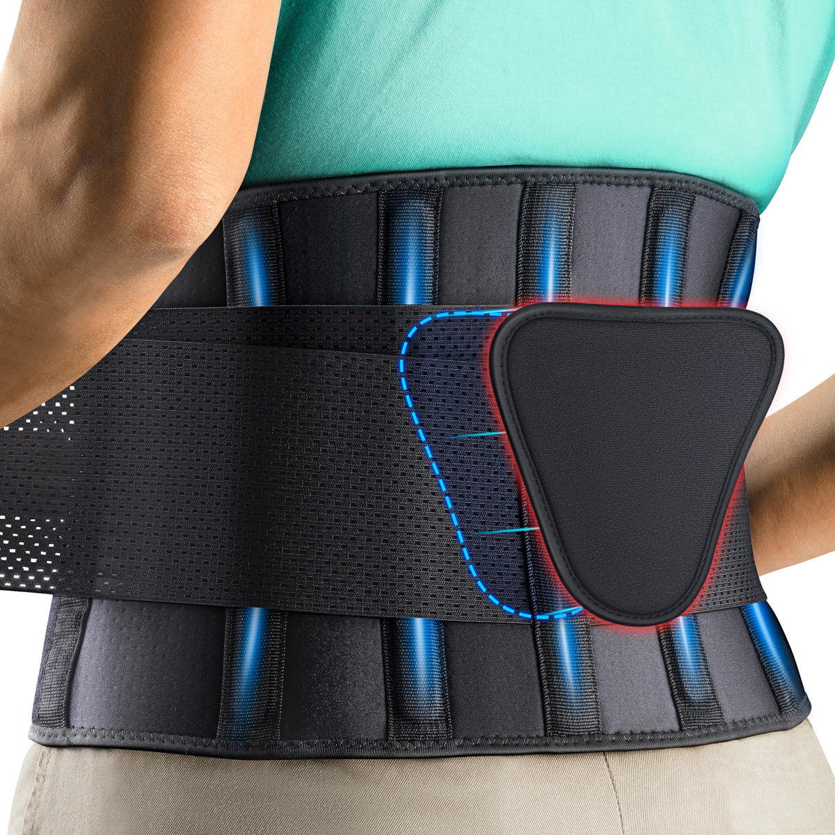 FEATOL back support belt with breathable fabrics for all-day wear.