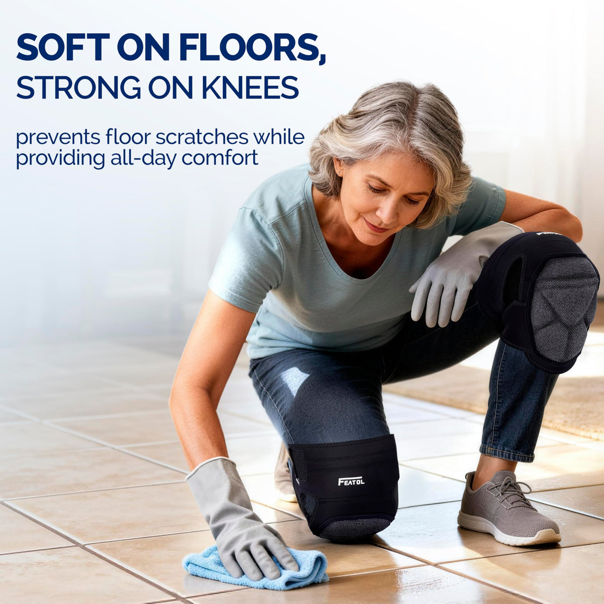 FEATOL knee pads designed for women and men, easy to wear