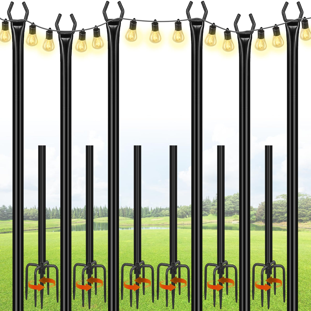 FEED GARDEN string light poles 2-in-1 design facilitating quick outdoor setup