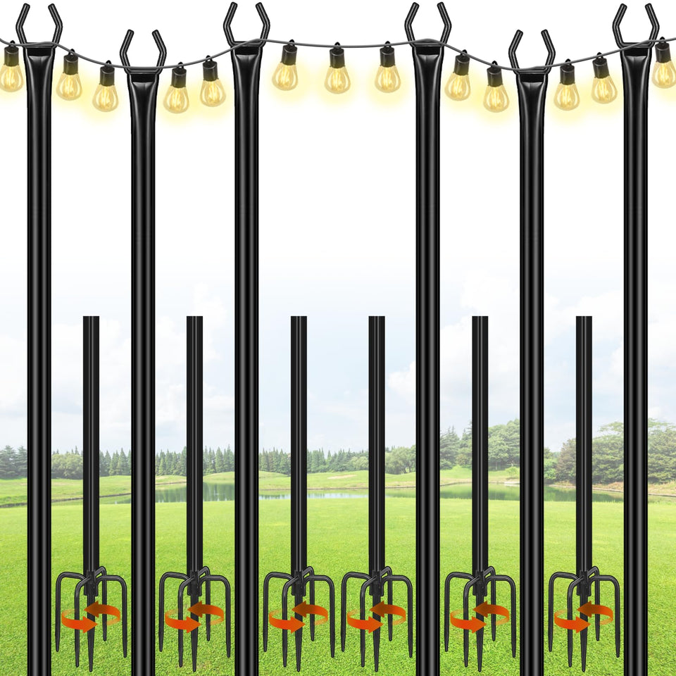 FEED GARDEN string light poles 2-in-1 design facilitating quick outdoor setup