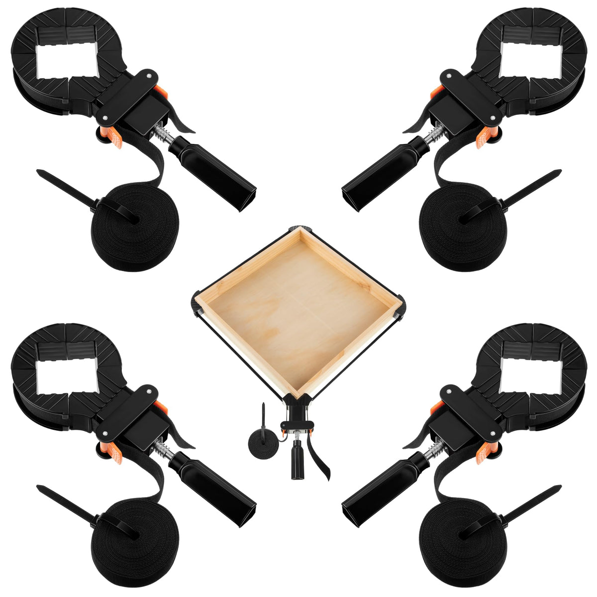 Feekoon 13ft belt clamp quick-release demonstrates fast glue-ups.