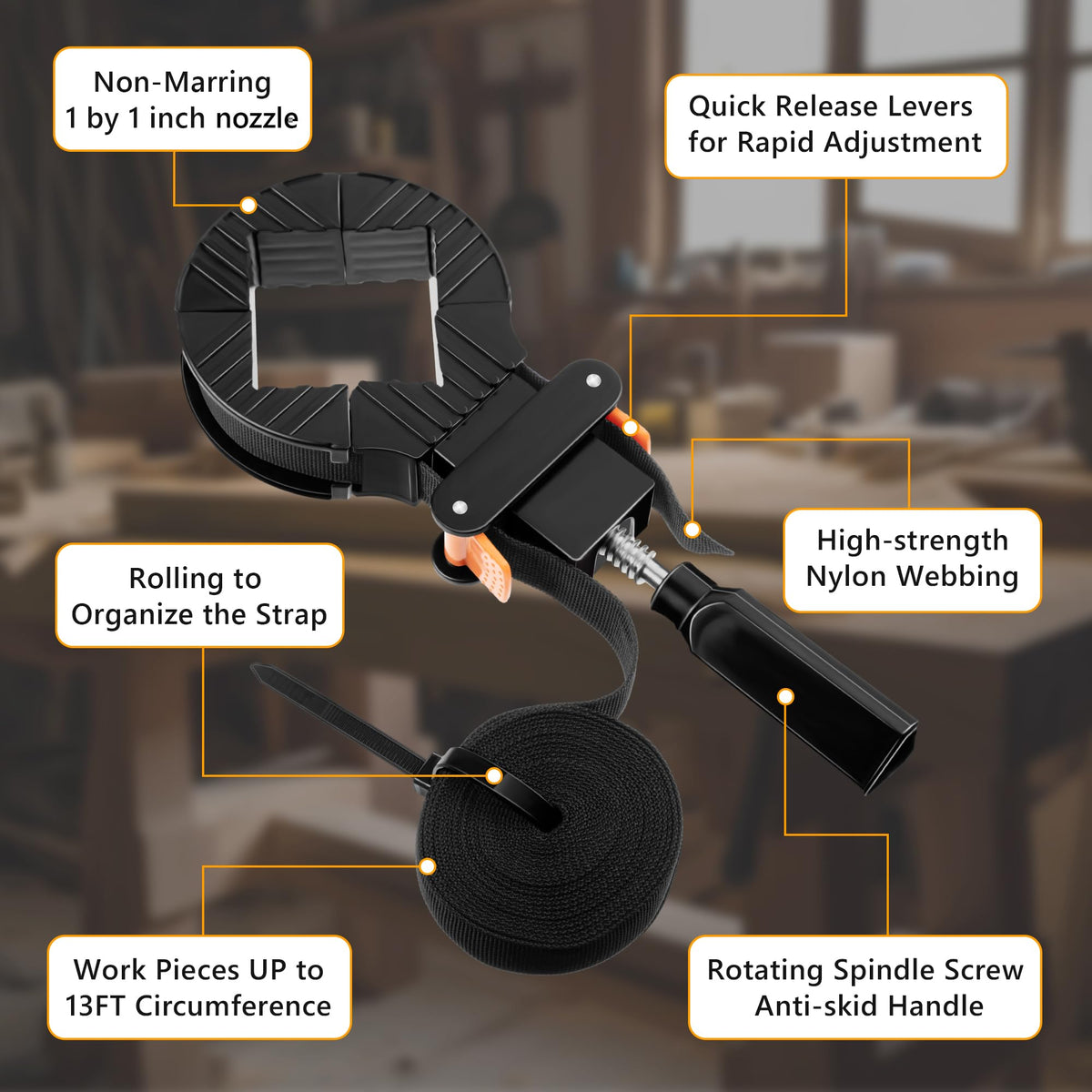 Feekoon adjustable frame clamp tool handles frames, tabletops, cabinets.