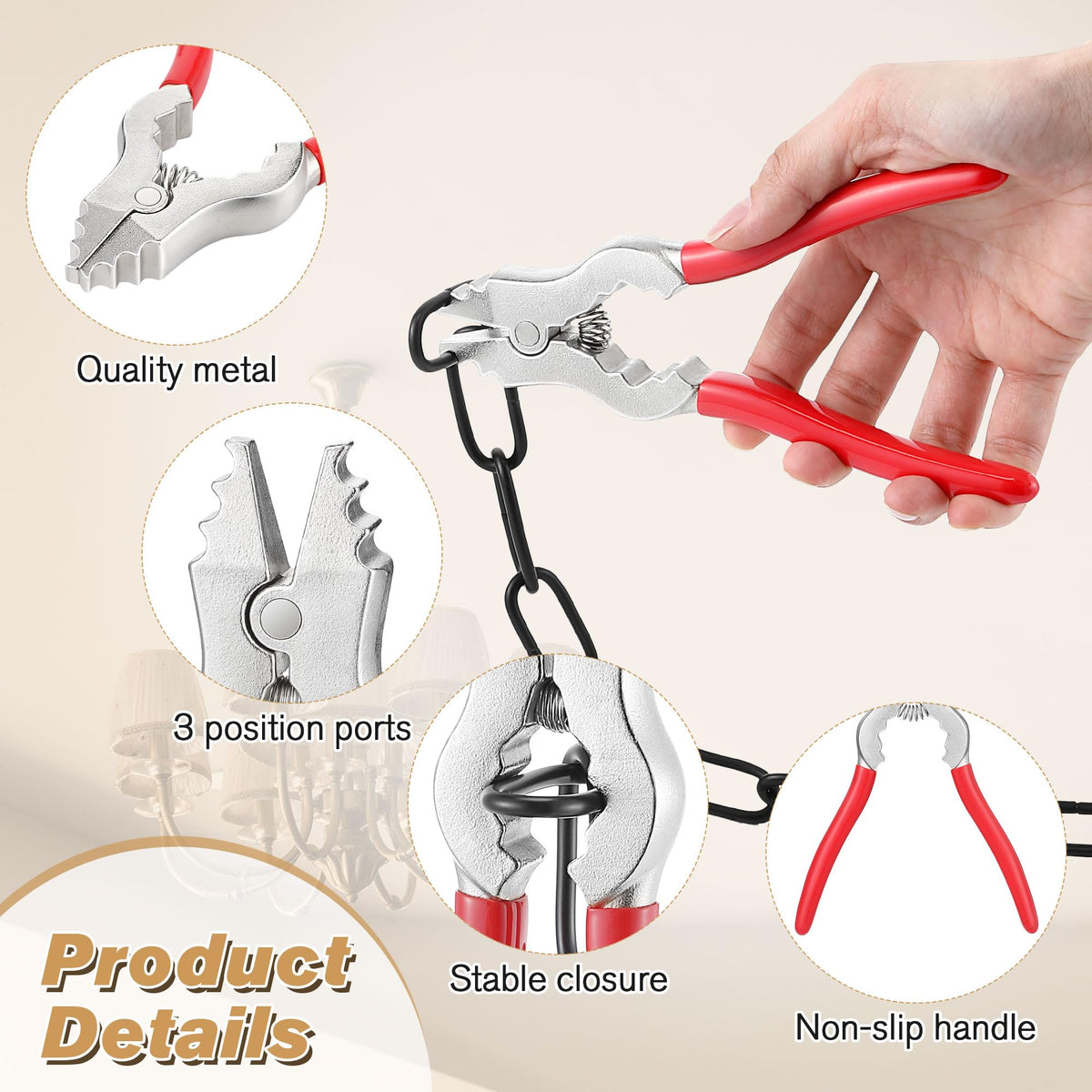 Ergonomic red-handle Feekoon pliers supporting comfortable long-use during lighting projects.
