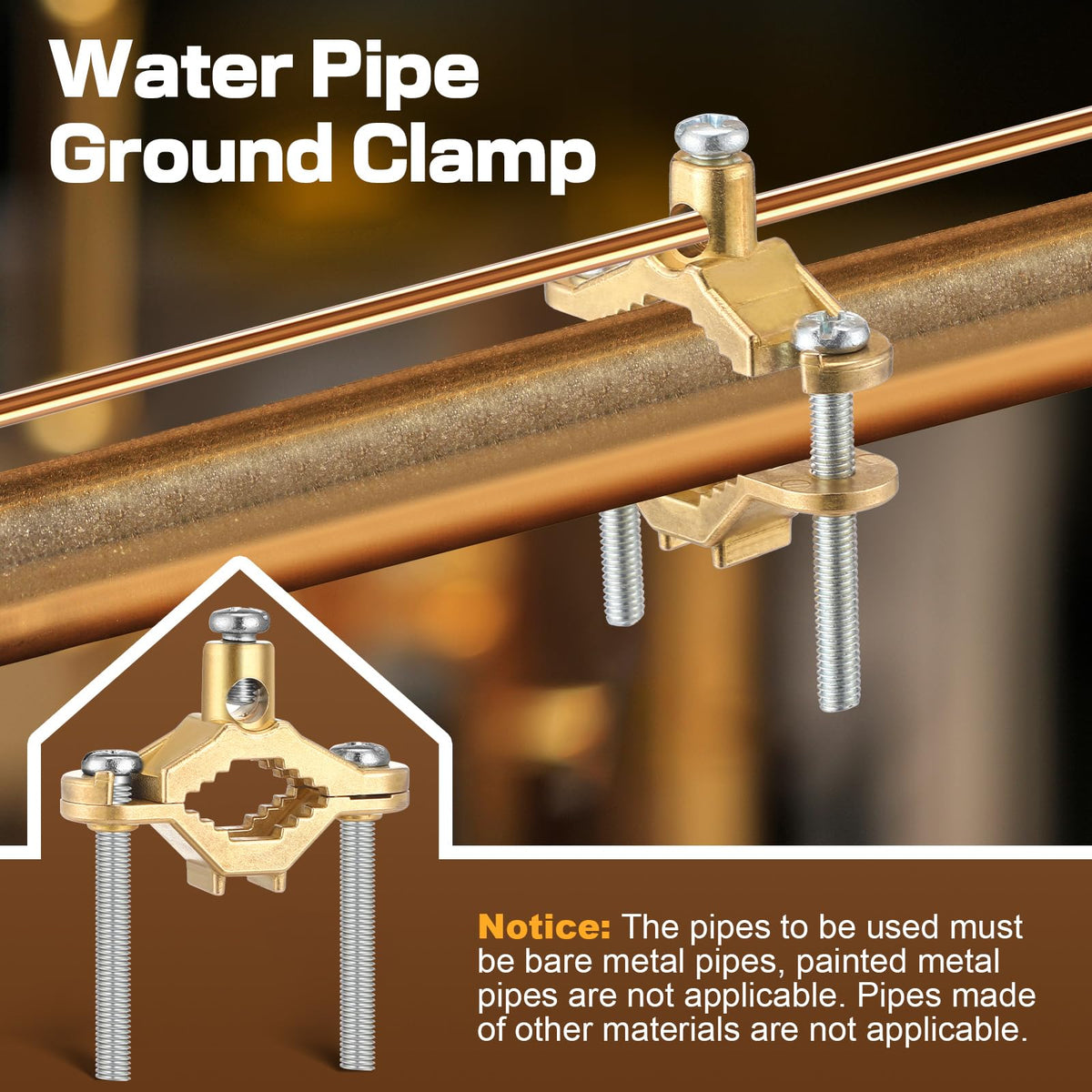 Feekoon clamp on a water pipe ready for bonding wire.