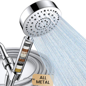 Feelso filtered shower head close-up with durable metal finish.