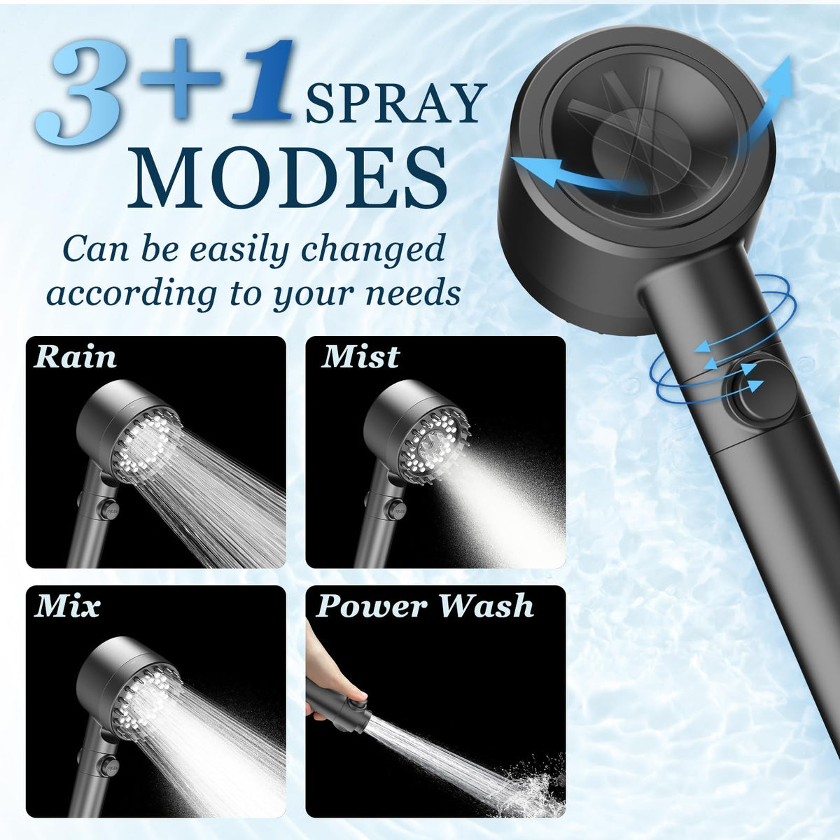 FEELSO four spray modes include Rainfall, Mist, Mix, plus detachable power wash.