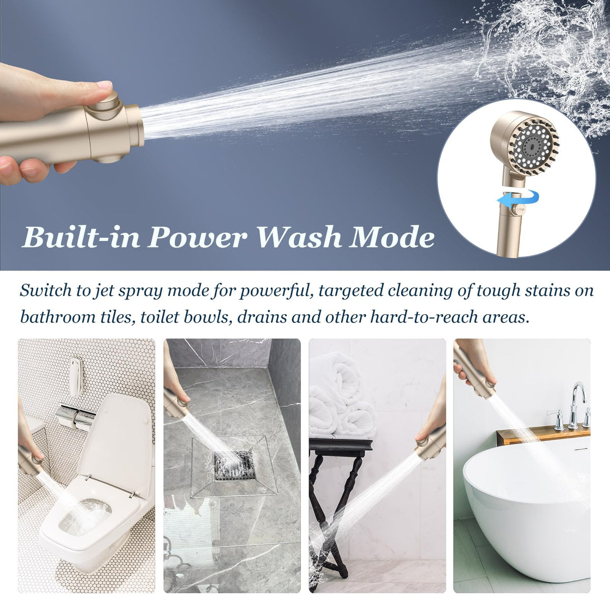 FEELSO four spray modes: Rainfall, Mist, Mix, and Power Wash.