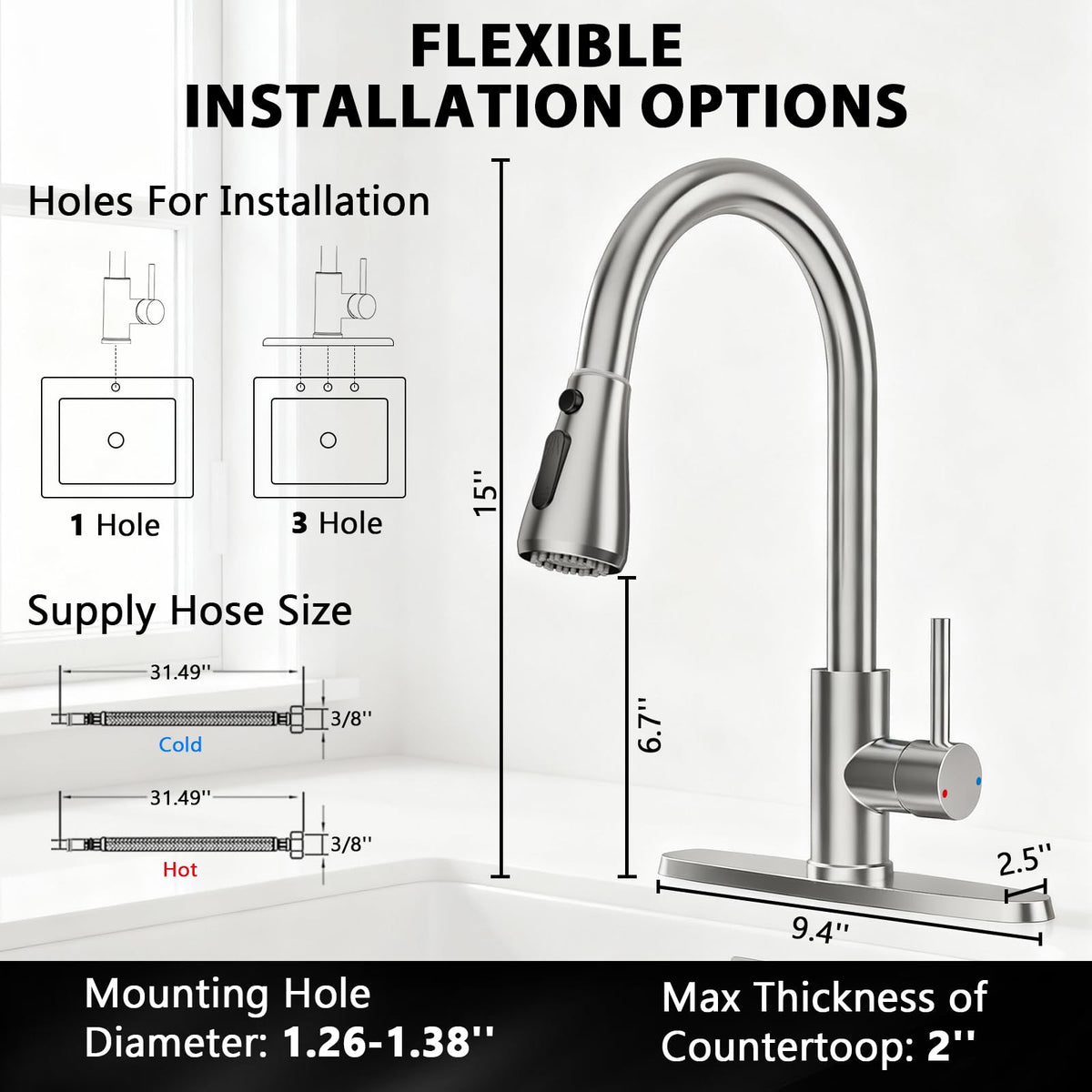 FEELSO 360-degree swivel spout for easy reach across sinks